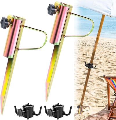 Grondpen voor Parasol - Set van 2 - Stevige Umbrella Holder voor Strand en Gras met Haakjes, Geschikt voor Parasols van 20-35 mm