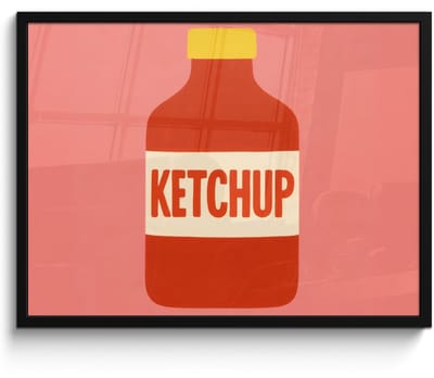Poster in lijst - Fotolijst 70x50 cm - Posters - Ketchup - Fles - Rood - Minimalistisch - Posterlijst zwart - Decoratie - Wanddecoratie woonkamer - Muurdecoratie slaapkamer