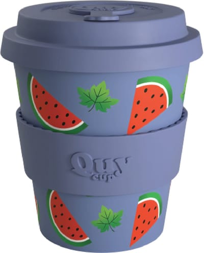 Quy Cup 230ml Ecologische Reis Beker - “WATERMELOEN" - BPA Vrij - Gemaakt van Gerecyclede Pet Flessen met Blauw Siliconen deksel