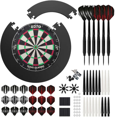 KOTO - Classic Edition Zwart Dartbord - Surround - 2 Sets Darts & Messing - Dart Flights - Darts Set