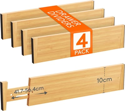 Famanu – Bamboe ladeverdelers set van 6 - 10 cm hoog - verstelbaar van 41–56 cm - geschikt voor keuken en kantoor - duurzaam materiaal - praktisch en ruimtebesparend voor lades en kasten