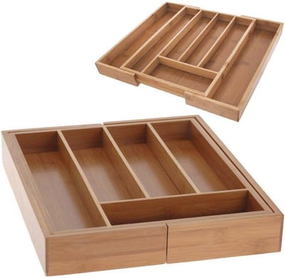 Bamboe Bestekdoos Intrekbare Bestek Insert Lade Organizer - 26-40 x 355 x 45 cm