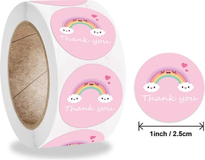 Thank you stickers - 500 stuks - 25 mm - Bedankt stickers - Small business packaging - Thank you stickers op rol - Sluitstickers - Sluitzegel - Verpakkingsmateriaal - Stickerrol - Stickers kinderen - Unicorn Roze