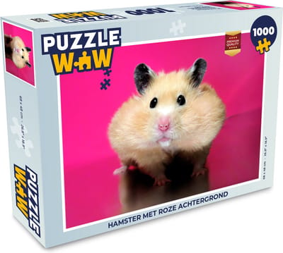 Puzzel Hamster met roze achtergrond - Legpuzzel - Puzzel 1000 stukjes volwassenen