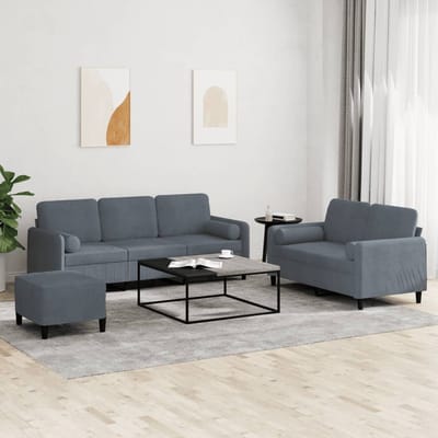 vidaXL - 3-delige - Loungeset - met - kussens - fluweel - donkergrijs