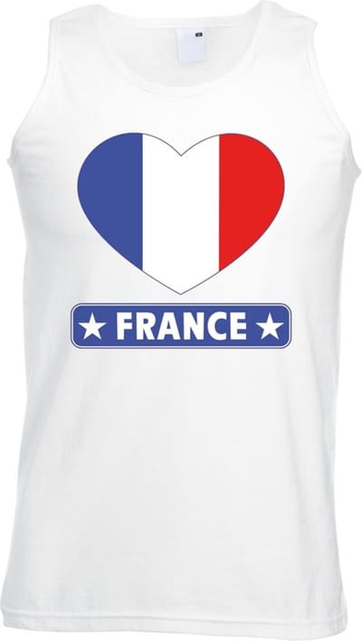 Frankrijk singlet shirt/ tanktop met Franse vlag in hart wit heren S