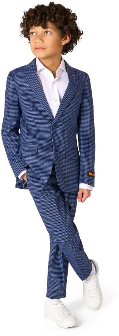 OppoSuits Daily Checked Navy Jongens Pak - Kostuum - Feesten & Gelegenheden Kostuum - Blauw - Maat EU92-98