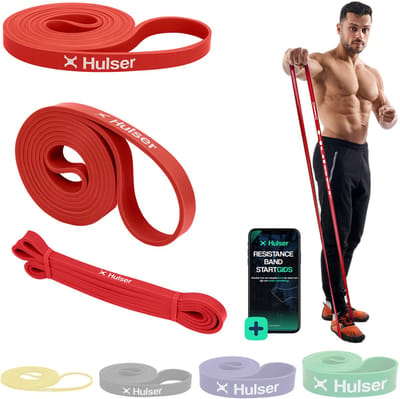 Hulser Resistance band 7 tot 15 kg - 104 / 208 cm - Met digitale startgids - Weerstandsband voor pull up - Fitness weerstandband - Stretch elastiek - Bands - Power band weerstandselastiek - Rood