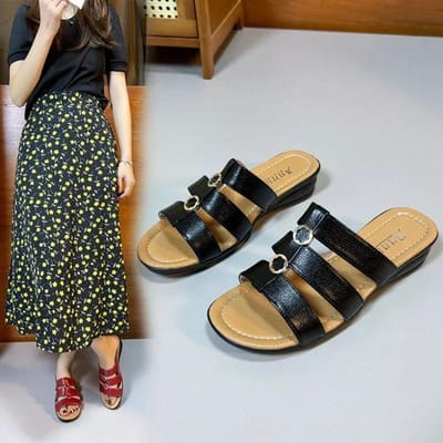 Dames Zomer Sleehakken Slippers Vrouwelijke Open Teen Teenslippers Hoge Hakken Sandalen Design Jurk Casual Slides 43 black