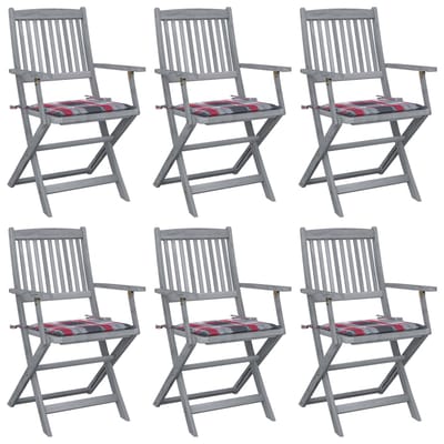 vidaXL - Opklapbare - stoelen - (6 - stuks) - met - kussens, - gemaakt - van - massief - acaciahout