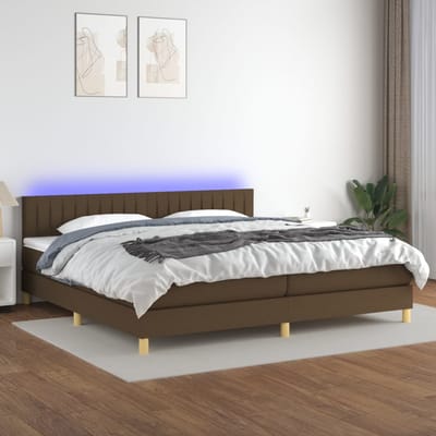 vidaXL - Boxspring - met - matras - en - LED - stof - donkerbruin - 200x200 - cm