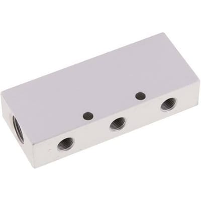 2xG 3/8'' x 6xG 1/8'' Aluminium Verdeelblok Dubbelzijdig 16 Bar - FL2-F-A-038G-018G-6MD