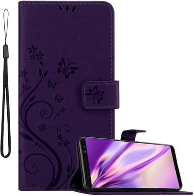 Cadorabo Hoesje geschikt voor Samsung Galaxy NOTE 8 in BLOEMEN DONKER PAARS - Beschermhoes in bloemmotief met magnetische sluiting, standfunctie en kaartsleuven Book Case Cover Etui
