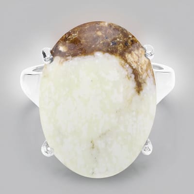 Cavill - Zilveren ring 925 Sterling Zilver - Magnesiet 13,53 ct ovale cabochon - Moderne stijl met aardetinten - Ring maat 17