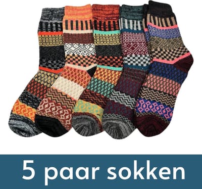 Retro Sokken Set - 5 paar Winter Sokken met Wol - Maat 37-42 - Vintage Sokken dames/heren