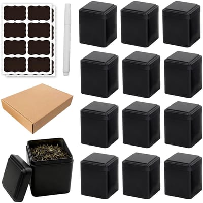 Dailygoods- Theedoos 12 stuks - Klassiek Metalen - Luchtdichte Dozen - Vierkant - Voor Losse Thee - 7 x 7 x 8,5 cm - Opbergdoos