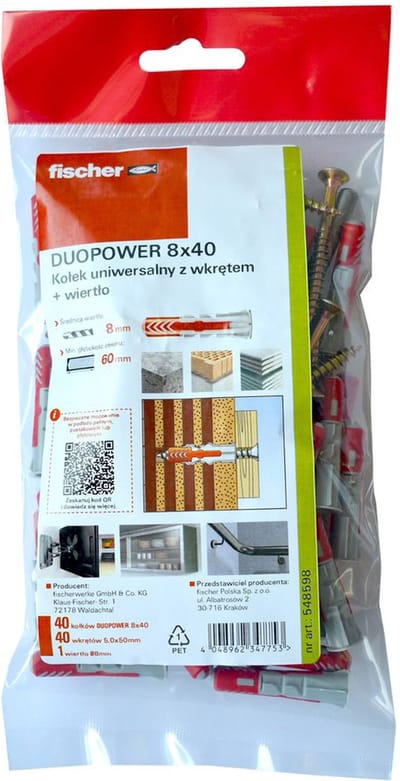 Universele deuvel DUOPOWER 8x40 met schroef + boor 40 Fischer