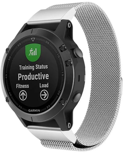 Stravo Milanese bandje RVS geschikt voor Garmin Fenix 5x (Plus) / Fenix 6x (Pro) / Fenix 7x (Pro - Sapphire - Solar) / Garmin Fenix 8 - 51mm / Enduro 1-2-3 - Quickfit 26mm band voor Garmin smartwatches - Milanees Horlogebandje - Zilver