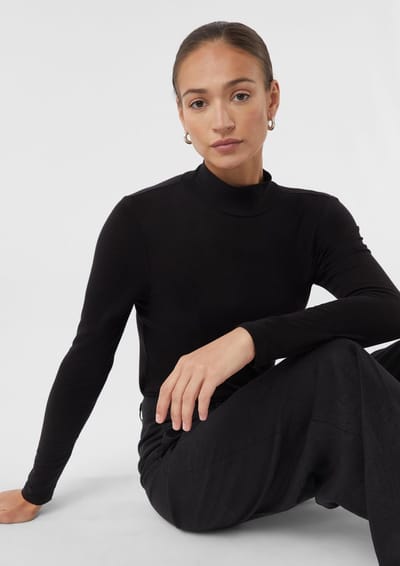 Dames T-shirt met lange mouwen van lyocell met hoge hals COMMA