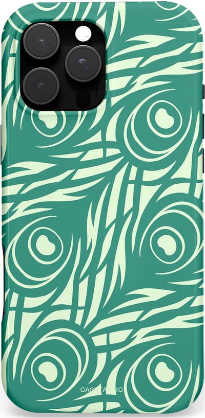 Casetastic Hoesje Geschikt voor Apple iPhone 16 Pro Max Magsafe - Stijlvolle Beschermende Duo-layer Case - Troste Turquoise Pauw Veren