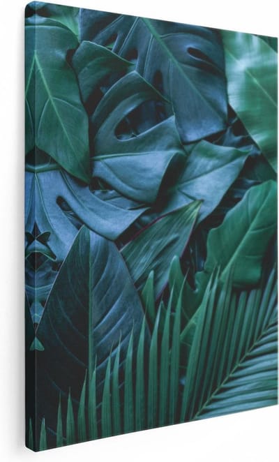 Artaza Canvas Schilderij Botanisch Blad - 30x40 cm - Klein - Muurdecoratie Jungle - Wanddecoratie Planten - Schilderijen Op Canvas Groen