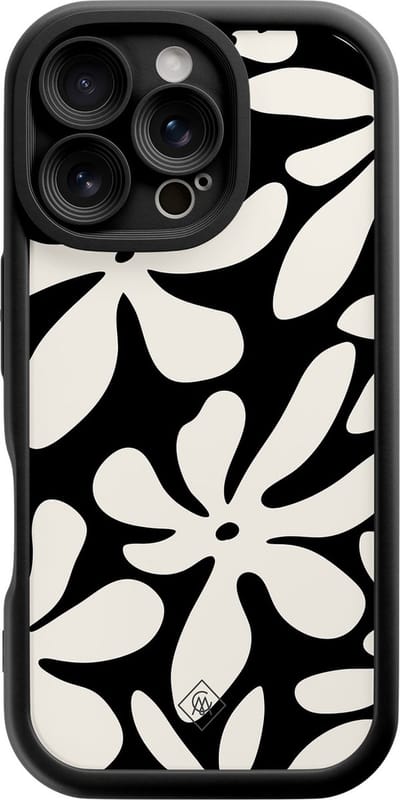 Casimoda® hoesje - Geschikt voor iPhone 16 Pro - Noir Bloom - Effen telefoonhoesje met lensbescherming - Siliconen/TPU - Backcover - Zwart