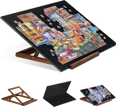 Opvouwbaar Puzzelbord - Puzzelmat met Standaard - Puzzels Maken - Drie Hoekstanden - Tot 1000 Stukjes - Zwart