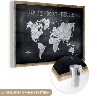 ® Glasschilderij 150x100 cm - Schilderij acrylglas - Wereldkaart - Krijtbord - Quote - Foto op glas - Muurdecoratie woonkamer - Wanddecoratie slaapkamer - Schilderijen