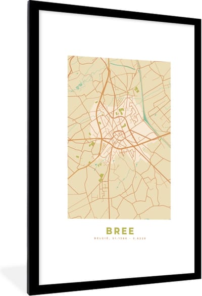 Fotolijst incl. Poster - Plattegrond - Kaart - Bree - Vintage - Stadskaart - 60x90 cm - Posterlijst