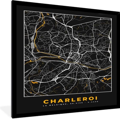 Fotolijst incl. Poster - Charleroi - Stadskaart - Plattegrond - Goud - Kaart - 40x40 cm - Posterlijst