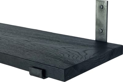 GoudmetHout® Wandplank Industrieel - 180 x 25 cm Muurplank - Zwart Eiken Hout - Decoratie Wandrek & Boekenrek - Hangplank Keuken - Wall Shelf + 2 Mat Zwarte Plankdragers van Staal