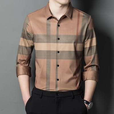 Business Casual Geruit Overhemd met Lange Mouwen voor Mannen van Middelbare Leeftijd Lente Nieuw Eenvoudige Mode Herenkleding Dun Overhemd 4XL gray