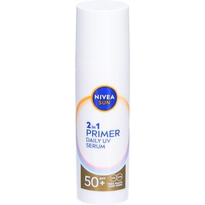 NIVEA SUN UV Face 2-in-1 Primer Makeup – Zonnebrand Gezicht SPF 50+ - Gezichtsserum met Hyaluronzuur - Zonder Parfum – Zonnebrandcrème - 30ml