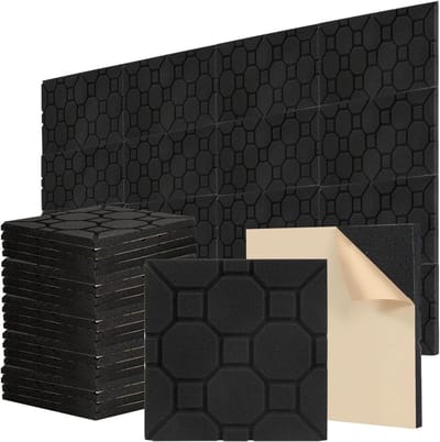 Akoestisch schuim - Geluidsisolatie panelen - Geluidsverbetering studio - Zelfklevend - 48 stuks - Zwart veelhoek
