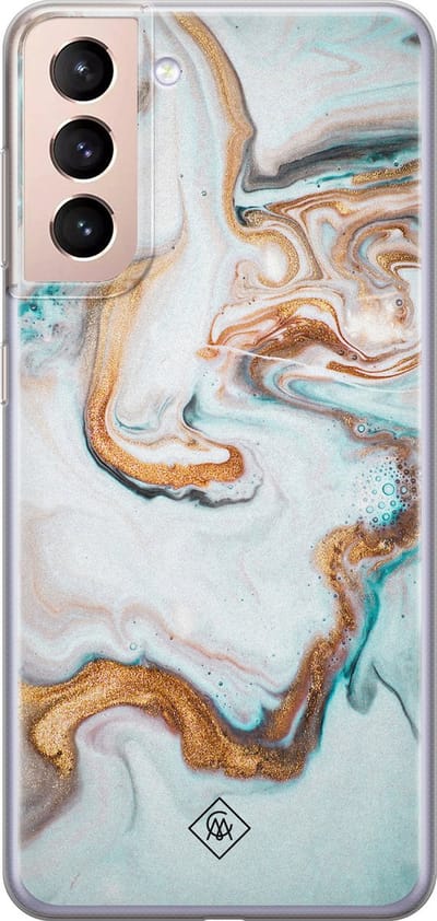 Casimoda® hoesje - Geschikt voor Samsung S21 Plus - Marmer Blauw Goud - Backcover - Siliconen/TPU - Blauw