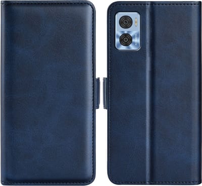 MobyDefend Hoesje - Geschikt voor Motorola Moto E22 / E22i - Luxe Wallet Book Case (Sluiting Zijkant) - Blauw