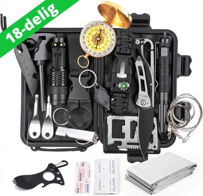 Survival kit - Professionele XL uitrusting - Overlevingspakket - Nooduitrusting - Survival armband, zakmes, paracord armband, vuursteen vuurstarter kit, zaklamp, kompas - Noodpakket - Outdoor camping survival set - Survival spullen - Cadeau man