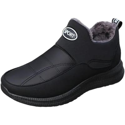 Heren Winter Warme Schoenen Wol Katoen Enkellaarsjes Heren Grote Maat Antislip Effen Kleur Platte Hak Schoenen 39 zwart