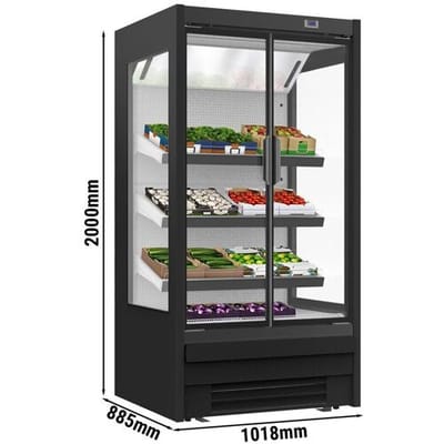 GGM Gastro Wandkühlregal - 1018mm - 528 Liter - mit 2 doppelt verglasten Flügeltüren & 3 Ablagen Zwart