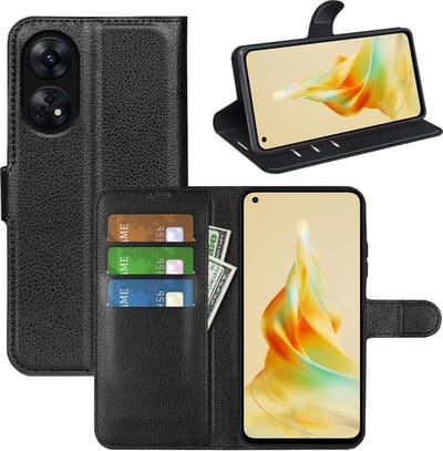 MobyDefend Hoesje - Geschikt voor Oppo Reno8 T - Kunstleren Wallet Book Case (Sluiting Voorkant) - Zwart