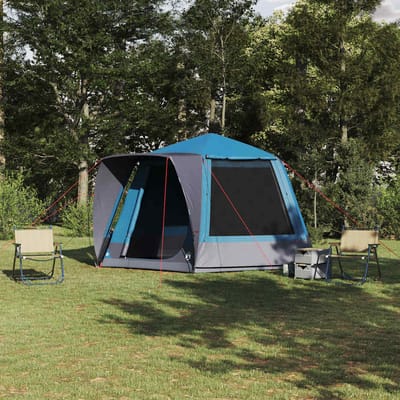 vidaXL - Camping - Tent - Huisje - met - dak - Blauw - 420 - x - 420 - x - 227 - cm - Polyester