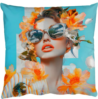 Sierkussens - Kussentjes Woonkamer - 50x50 cm - Bloemen - Vrouw - Zonnebril - Blauw