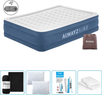 Bestway Alwayszair luchtbed - 2-Persoons - 152 x 203 x 46 cm - Blauw - Inclusief pomp - Hoeslaken - Kussen - Kussenbeschermer en Reparatieset