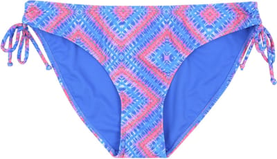 Blauw slipje, broekje van een zwempak, damesonderbroekje voor het zwembad, strand, bikini met geometrisch patroon