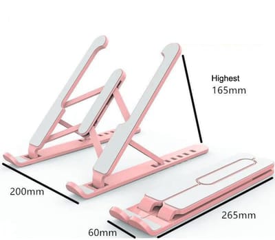 Laptop standaard - Laptop verhoger - Verstelbaar en opvouwbaar - Ergonomische laptop- en tablethouder - Aluminium met opbergzakje - Compact - Universeel - Roze - Jonyx