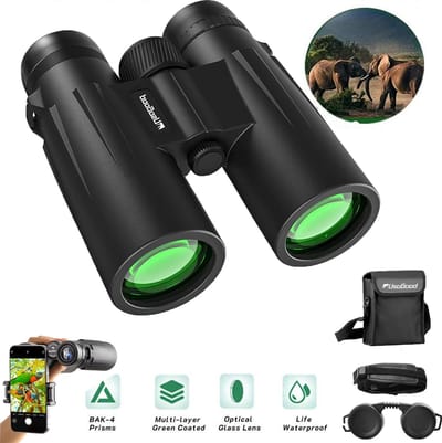 10x42 verrekijker voor volwassenen, waterdichte verrekijker met hoog vermogen en zicht bij weinig licht, compacte professionele HD-verrekijker voor vogels kijken, jagen, reizen, wandelen, sterrenkijken