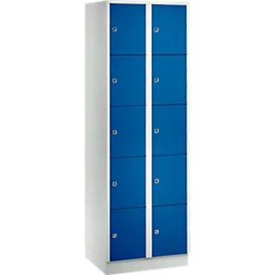 Vakkenkast 300 mm, 2 compartimenten, 10 vakken, veiligheidscilinderslot, sokkel, gentiaanblauw