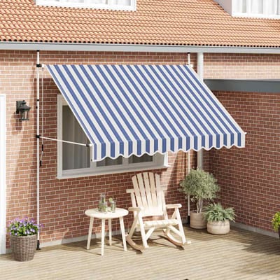 vidaXL - Luifel - handmatig - uittrekbaar - 300 - cm - blauw - en - witte - strepen