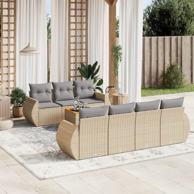 vidaXL - 8-delige - Loungeset - met - kussens - poly - rattan - beige