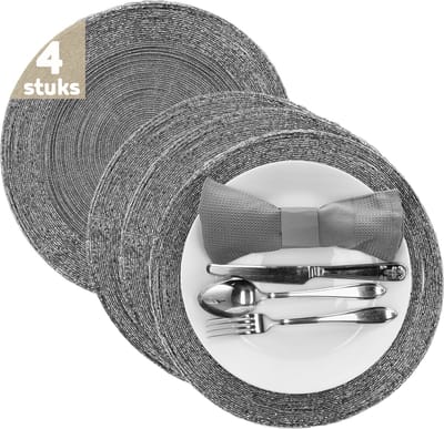 Placemats rond 30 cm (Set van 4) - Hittebestendig placemat kerst - Kralen design onderzetters - Grijs - Onderleggers voor kerst